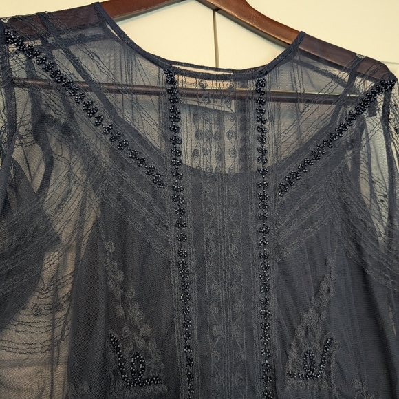NWOT Beautiful Stories Sheer Beaded Dress With Slip Xs - Picture 7 of 9